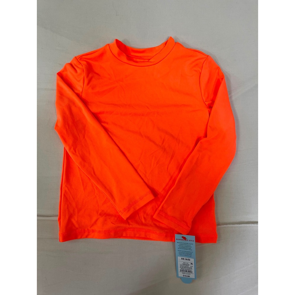 Cat & Jack Boys Neon Orange Short Sleeve Rash Guard UPF 50+ Swim Top XS 4/5